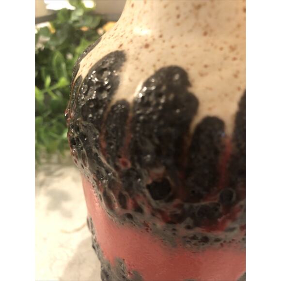 Bay Ceramic Fat Lava Vase, 7120, Fire Red Black Lava Cream Splatter Wear Germany - Picture 5 of 8